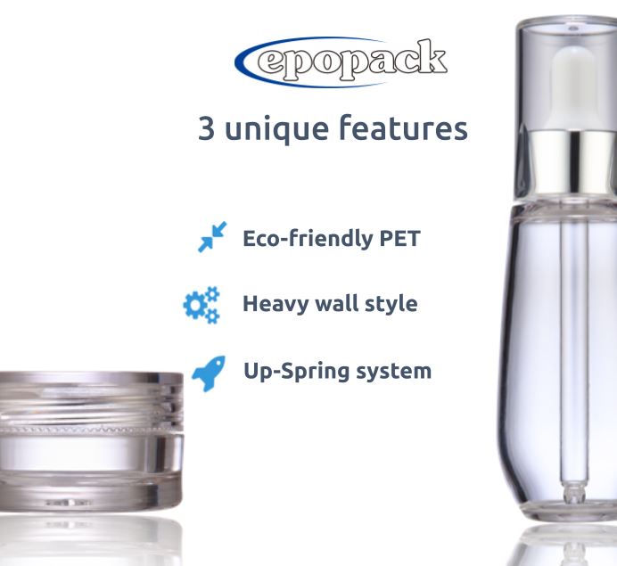 Three Key Differentiators of EPOPACK's Cosmetic Packaging: Eco-Friendly PET, Heavy Wall Style, and Up-Spring System